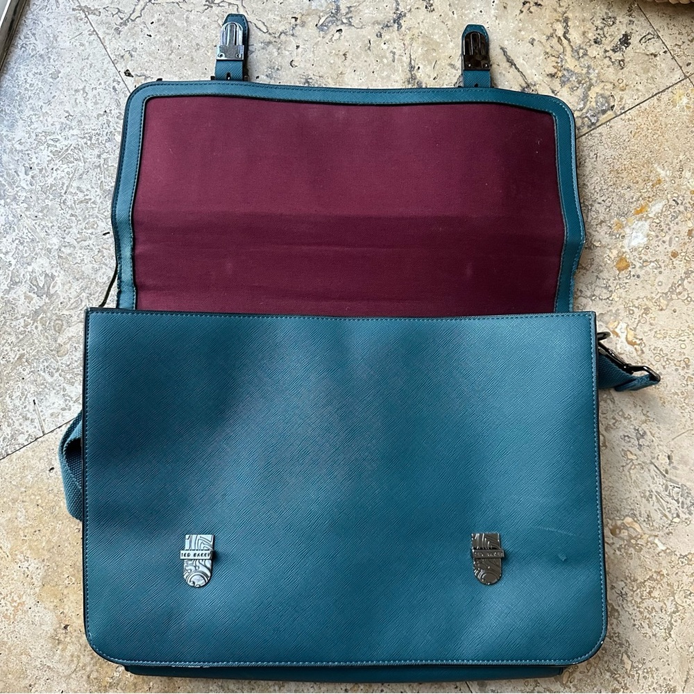TED BAKER Spies Cross-grain Leather Satchel In Teal - Picture 16 of 16